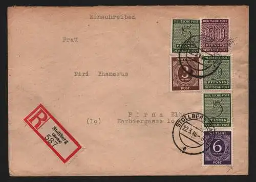 B12416  SBZ Brief 137 X + weitere R-Brief Einschreiben Stollberg Sa. Pirna 1946