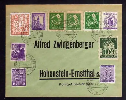 B1093 Brief SBZ Hohenstein Ernstthal 1946 mit Thüringen 95 AX dt gepr. Ströh BPP