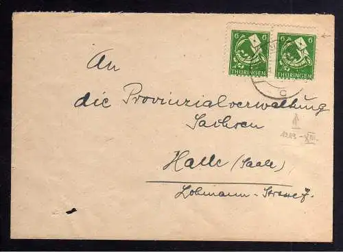 B1102 Brief SBZ Schleusingen Thüringen 17.12.45 2x 95 mit Plattenfehler