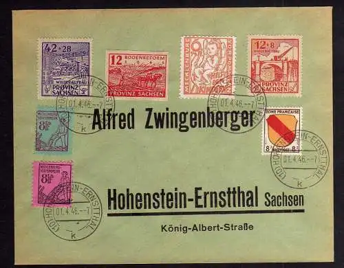 B1083 Brief SBZ Hohenstein Ernstthal 1946 mit 88 Ab 86 wa gepr. Ströh BPP