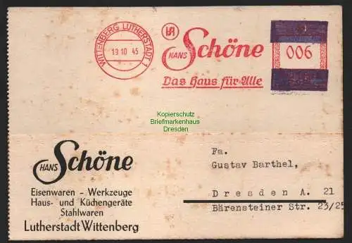 B11184 Postkarte SBZ 1945 Firmenfreistempel Lutherstadt Wittenberg geschwärzte
