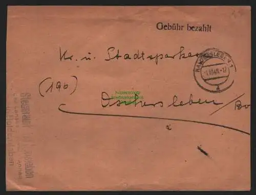 B11368 Brief SBZ Gebühr bezahlt Haldensleben 1948