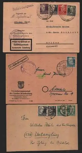 B11250 3x Brief SBZ Köpfe Behördenpost Meissen Cottbus Berlin 1949