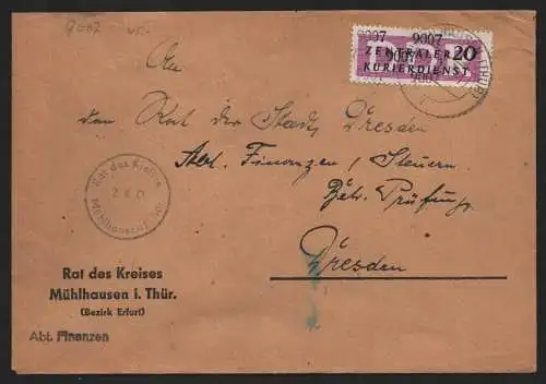 B14076 DDR ZKD Brief 1957 15 9007 Mühlhausen Rat des Kreises  an Rat der Stadt D