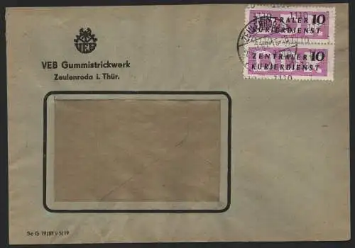 B14112 DDR ZKD Brief 1957 2x14 1110 Zeulenroda VEB Gummistrickwerk an nach Leipz