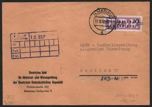 B14123 DDR ZKD Brief 1957 11 1203 Ilmenau Deutsches Amt für Material- und Warenp