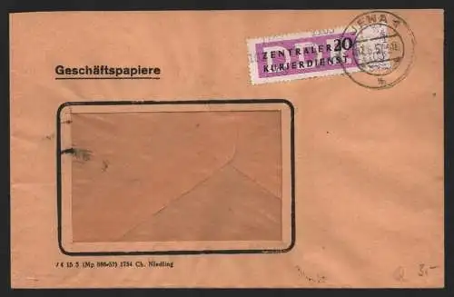 B14098 DDR ZKD Brief 1957 15 1103 Jena DHZ Maschinen- und Fahrzeugbau an nach Ra