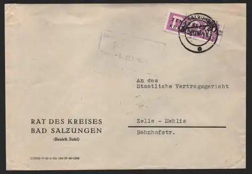 B14118 DDR ZKD Brief 1957 15 1201 Bad Salzungen Rat des Kreises  an Vertragsgeri