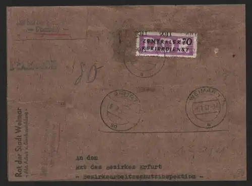 B14086 DDR ZKD Brief 1957 13 9011 Weimar Rat der Stadt an Rat des Bezirkes Erfur