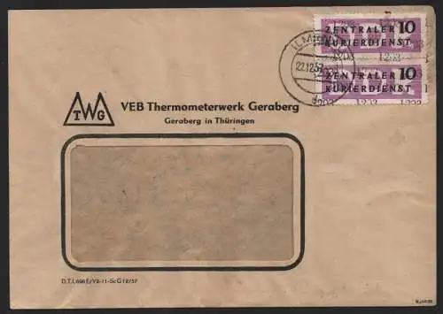 B14122 DDR ZKD Brief 1957 2x10 1203 Ilmenau VEB Thermometerwerk Geraberg an nach