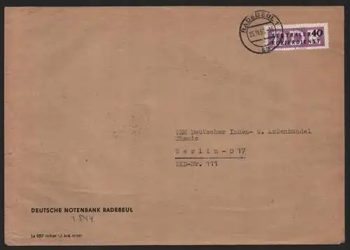 B14134 DDR ZKD Brief 1957 12 1300 Dresden Deutsche Notenbank Radebeul an DIA Inn