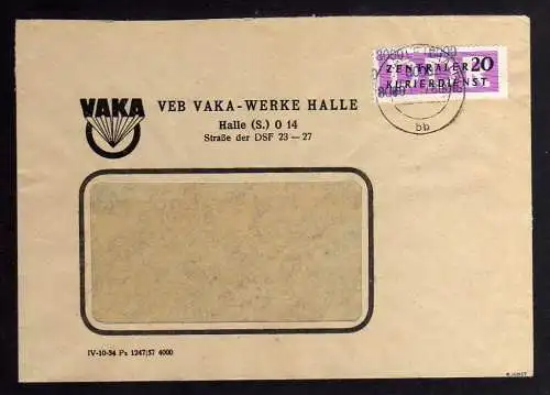 B1414 DDR ZKD 15 Kontrollzahl 8000 Brief Halle Saale geprüft BPP VEB VAKA Werke