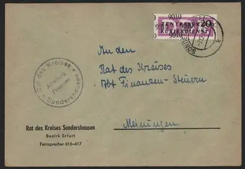 B14083 DDR ZKD Brief 1957 15 9010 Sondershausen Rat des Kreises  an nach Meining