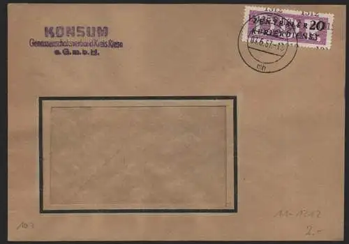 B14177 DDR ZKD Brief 1957 11 1312 Riesa Konsum an nach Malchin