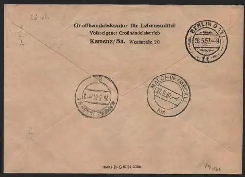 B14164 DDR ZKD Brief 1957 11 1307 Kamenz Großhandelskontor für Lebensmittel Kame