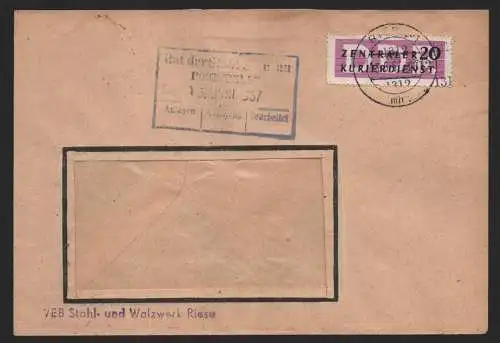 B14178 DDR ZKD Brief 1957 15 1312 Riesa VEB Stahl- und Walzwerk an nach Zwickau