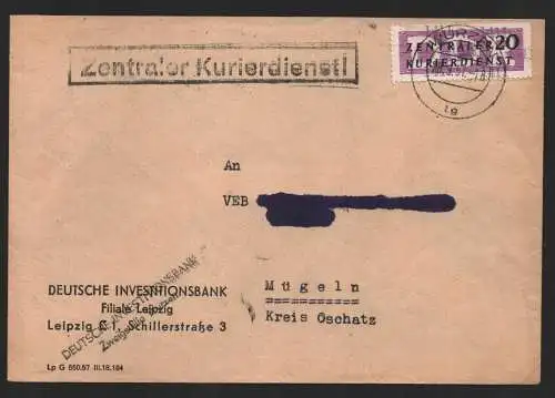 B14209 DDR ZKD Brief 1957 11 1411 Wurzen Deutsche Investitionsbank  an nach Müge