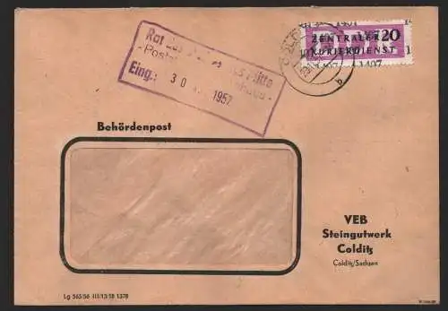 B14204 DDR ZKD Brief 1957 15 1407 Grimma VEB Steingutwerk Colditz  an nach Berli