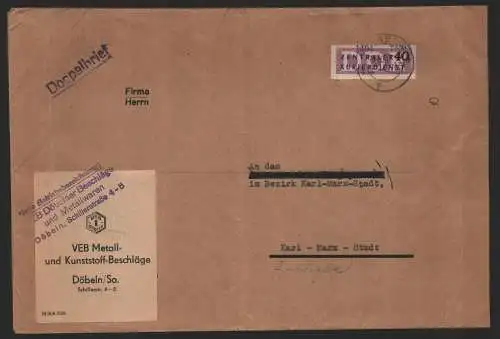 B14199 DDR ZKD Brief 1957 12 1404 Döbeln  VEB Metall- und Kunststoff Beschläge a