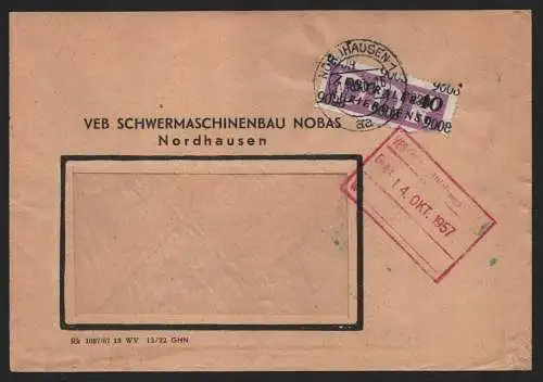 B14080 DDR ZKD Brief 1957 12 9008 Nordhausen VEB Schwermaschinenbau NOBAS an nac