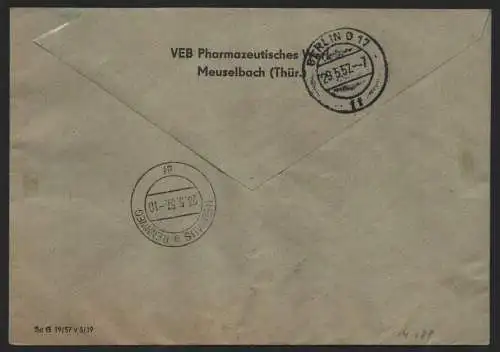 B14129 DDR ZKD Brief 1957 11 1205 Neuhaus/Rennweg VEB Pharmazeutisches Werk Meus