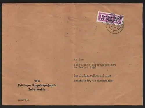 B14116 DDR ZKD Brief 1957 15 1200 Suhl VEB Thüringer Kugellagerfabrik Zella Mehl