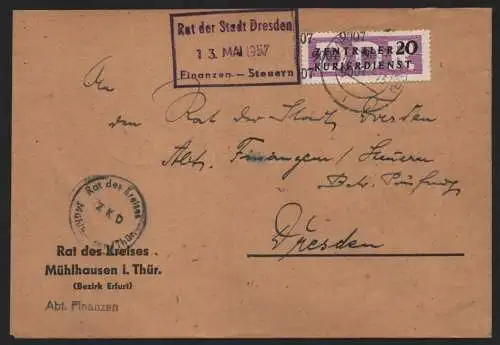 B14075 DDR ZKD Brief 1957 11 9007 Mühlhausen Rat des Kreises  an Rat der Stadt D