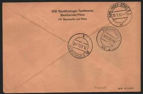 B14079 DDR ZKD Brief 1957 11 9008 Nordhausen VEB Nordthüringer Textilwerke an na