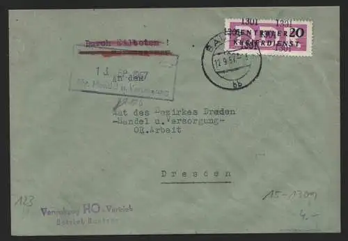 B14143 DDR ZKD Brief 1957 15 1301 Bautzen Verwaltung HO Vertrieb  an Rat des Bez