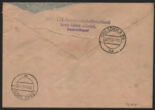 B14166 DDR ZKD Brief 1957 2x10 1308 Löbau  Konsum Genossenschaftsverband an nach