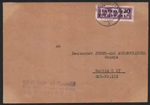 B14133 DDR ZKD Brief 1957 11 1300 Dresden VEB (K) Platten und Chemiewerk Nieders