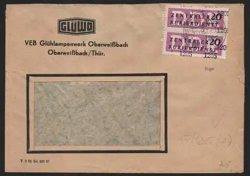 B14130 DDR ZKD Brief 1957 2x15 1205 Neuhaus/Rennweg VEB Glühlampenwerk Oberweißb