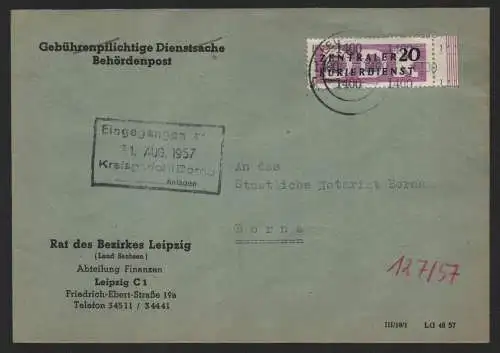 B14187 DDR ZKD Brief 1957 11 1400 Leipzig Rat des Bezirkes Finanzen an an Staatl