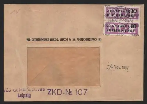 B14186 DDR ZKD Brief 1957 2x10 1400 Leipzig VEB Getriebewerke an nach Berlin ZKD