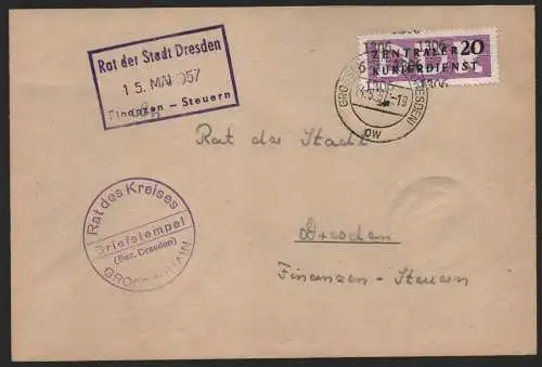 B14163 DDR ZKD Brief 1957 11 1306 Großenhain Rat des Kreises  an Rat der Stadt D