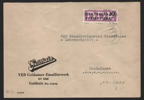 B14202 DDR ZKD Brief 1957 11 1406 Geithain VEB Geithainer Emailierwerk an Braunk