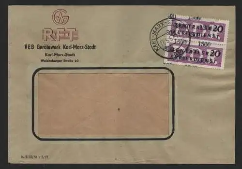 B14211 DDR ZKD Brief 1957 2x11 1500 Karl-Marx-Stadt VEB Gerätewerk RFT an nach L