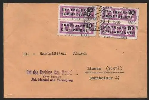 B14210 DDR ZKD Brief 1957 4x10 1500 Karl-Marx-Stadt Rat des Bezirkes an HO Gasts