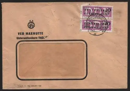 B14106 DDR ZKD Brief 1957 2x15 1107 Saalfeld VEB Maxhütte Unterwellenborn Thür.