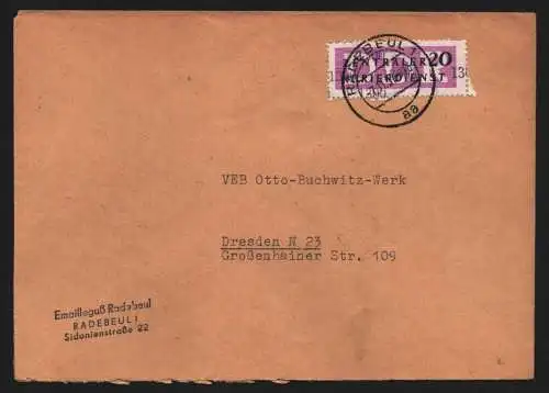 B13222 DDR Dienst ZKD 15 1300 Brief 1957 Emailleguss Radebeul nach Dresden