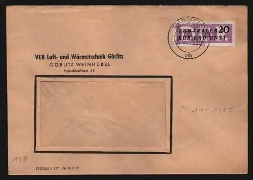 B13264 DDR Dienst ZKD 11 1305 Brief 1957 VEB Luft Wärmetechnik Görlitz Weinhübel