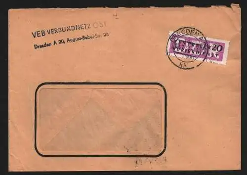 B13252 DDR Dienst ZKD 15 1300 Brief 1957 VEB Verbundnetz Ost Dresden n. Plauen