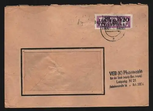 B13312 DDR Dienst ZKD 11 1400 Brief 1957 VEB (K) Pharmazie Leipzig n. Magdeburg