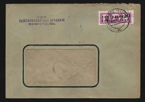 B13291 DDR Dienst ZKD 15 1313 Brief 1957 Sebnitz VEB Elektrowerkzeuge Apparate