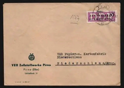 B13284 DDR Dienst ZKD 15 1311 Brief 1957 Pirna VEB Zellstoffwerke  Niederschlema