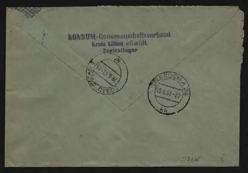 B13275 DDR Dienst ZKD 15 1308 Brief 1957 Konsum Oppach an Elbflorenz Dresden