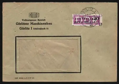 B13269 DDR Dienst ZKD 15 1305 Brief 1957 Görlitz Brief VEB GMB Maschinenbau Art