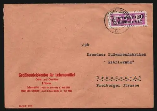 B13278 DDR Dienst ZKD 15 1308 Brief 1957 GHK für Lebensmittel Löbau nach Dresden