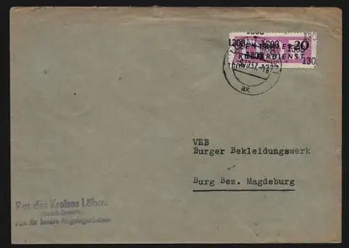 B13277 DDR Dienst ZKD 15 1308 Brief 1957 Rat des Kreises Löbau an VEB Burger Bek