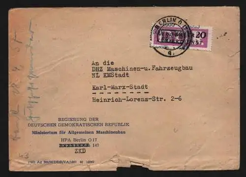 B13324 DDR ZKD 15 1600 Brief 1957 Berlin Regierung Ministerium Maschinenbau